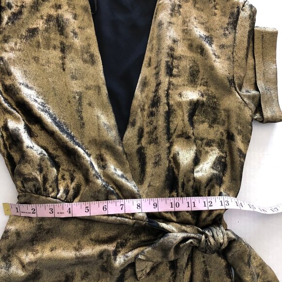Zara TRF Collection Gold Metallic Wrap Dress Womens Size XS Short Sleeve - Picture 10 of 12